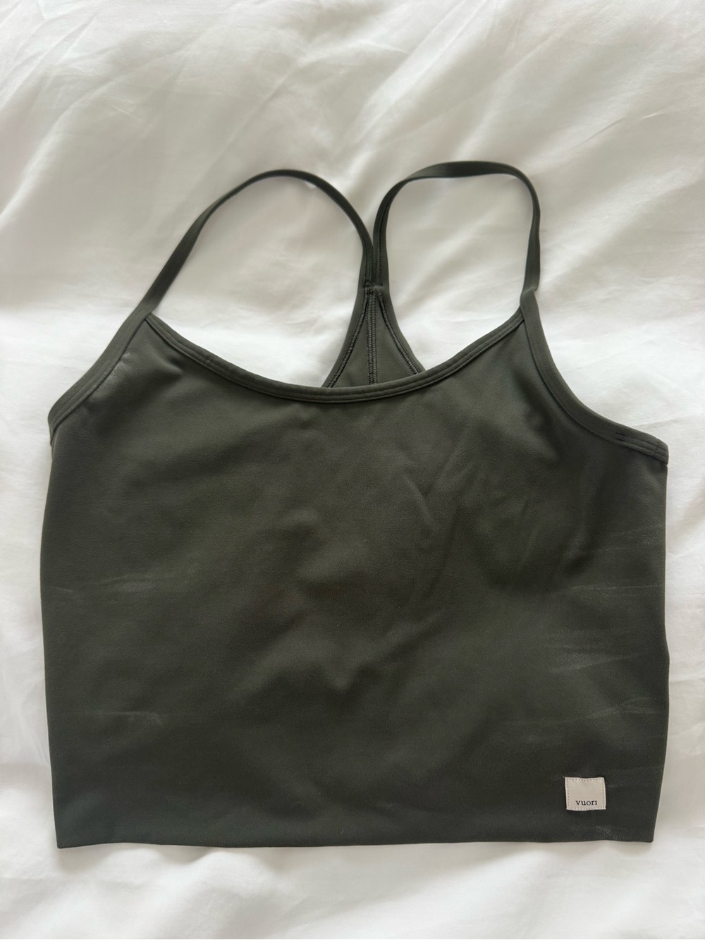 Vuori Dark Olive Strappy Racerback Crop Tank